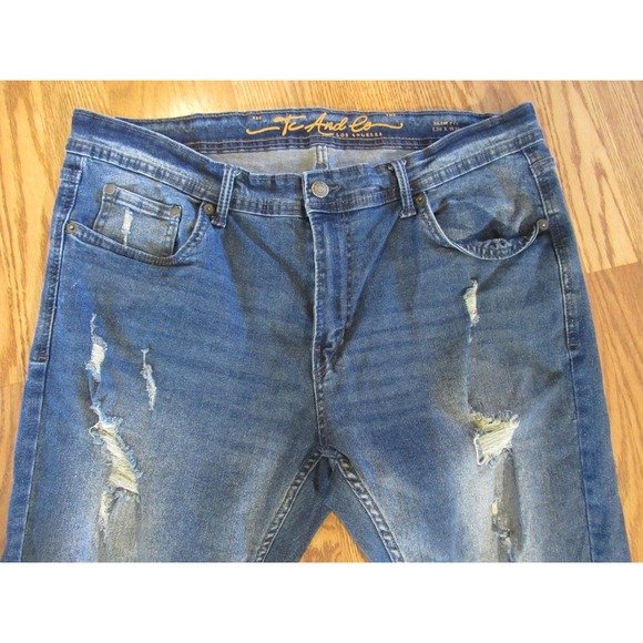 Tc And Co Los Angeles Slim Fit Distressed Blue Jeans Mens 36x30 Ripped Denim - Picture 5 of 12